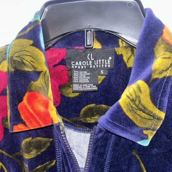 Carole Little Sport Petites Bold Floral Velour Jacket Size Small 90's Vintage - Picture 2 of 4